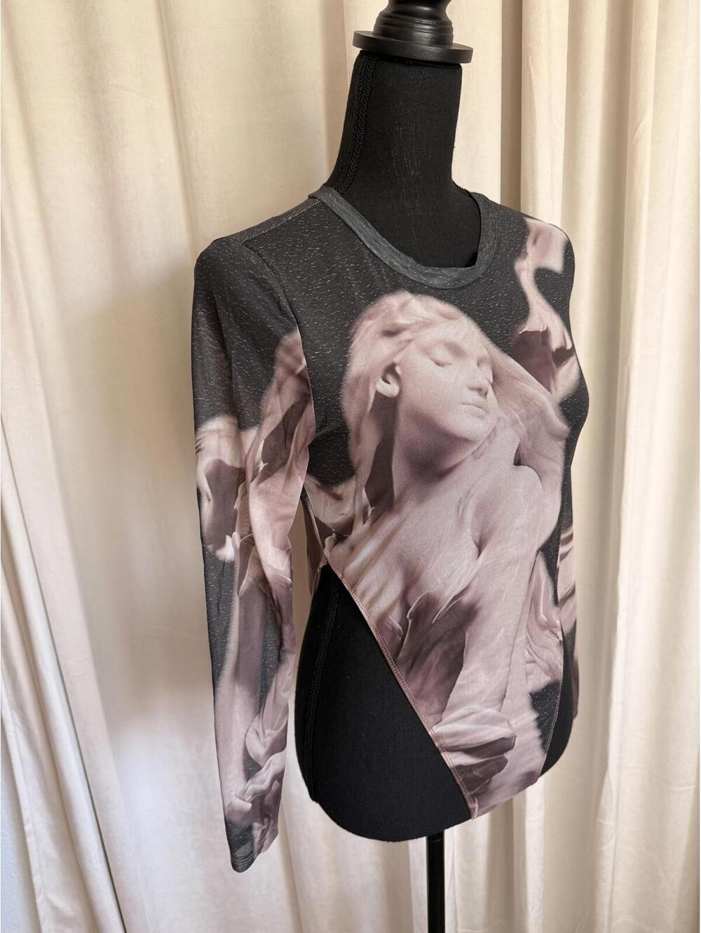 Women's Long Sleeve Mesh Jersey Bodysuit with Artistic Print - US Size 4-6